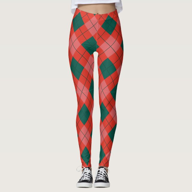 Christmas Argyle Plaid Leggings for Women (Frente)