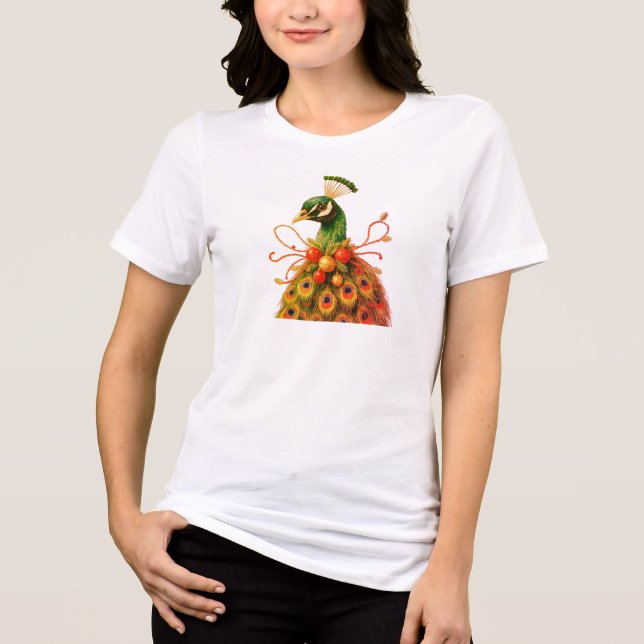 Christmas Attire Peacock on a Short Sleeve White (Frente)