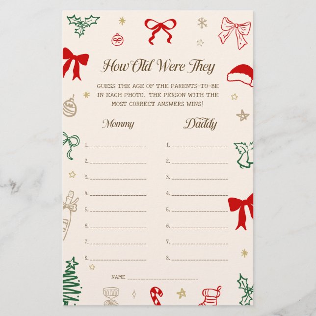 Christmas Baby Shower How Old Were They Game (Frente)