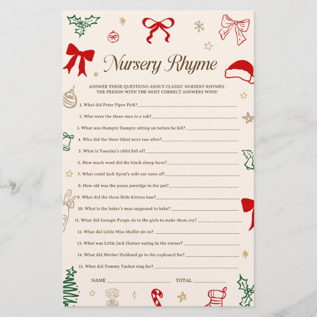 Christmas Baby Shower Nursery Rhyme Quiz Baby Game (Frente)