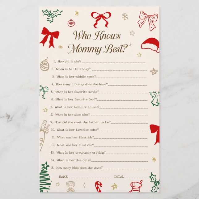 Christmas Baby Shower Who Knows the Mom Best Game (Frente)