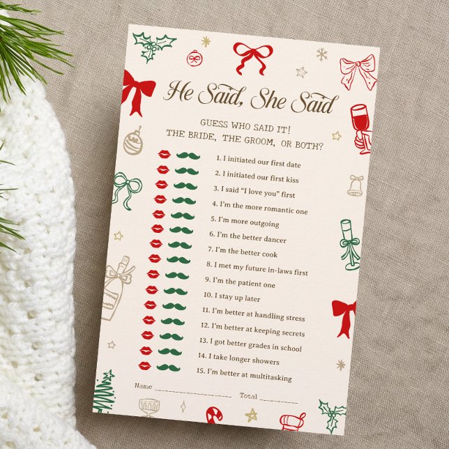 Christmas Bridal Shower He Said She Said Game (Criador carregado)