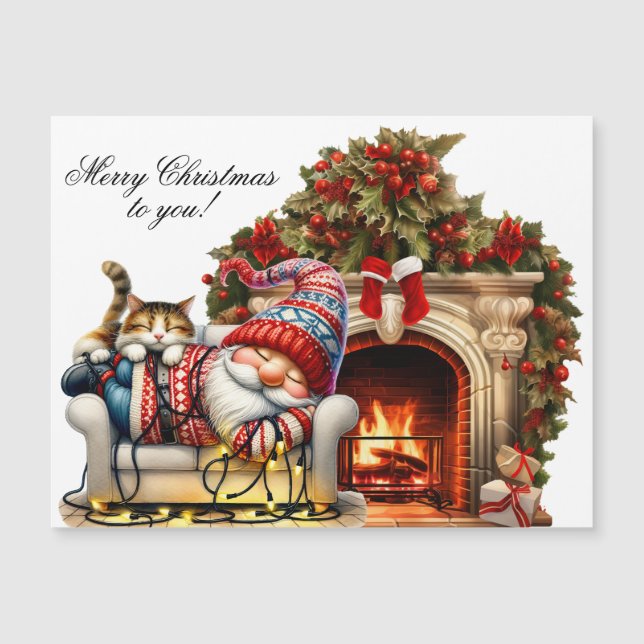 Christmas Card Magnet 4.25"x5" with Sleeping Santa (Frente)