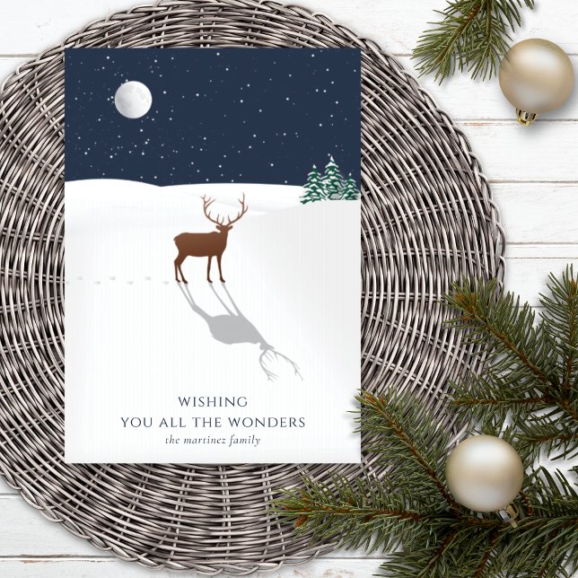 Christmas Card Peaceful Night Moon Stars Deer Navy (Criador carregado)