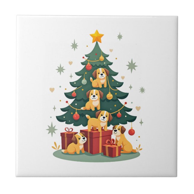 Christmas Dog Tree T-Shirt Cute Funny Puppy Dogs X (Frente)