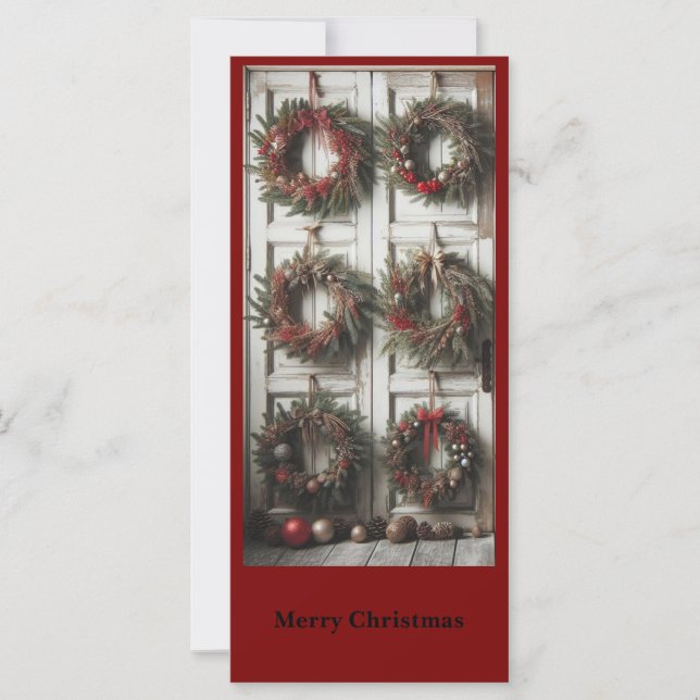 Christmas Door Wreath Holiday Personalized Card (Frente)