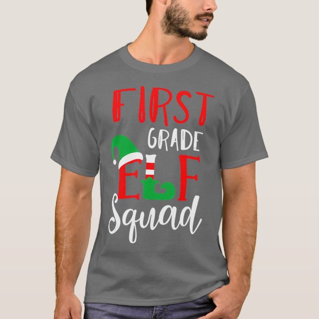 Christmas Elf Squad First Grade Teacher Top (Frente)