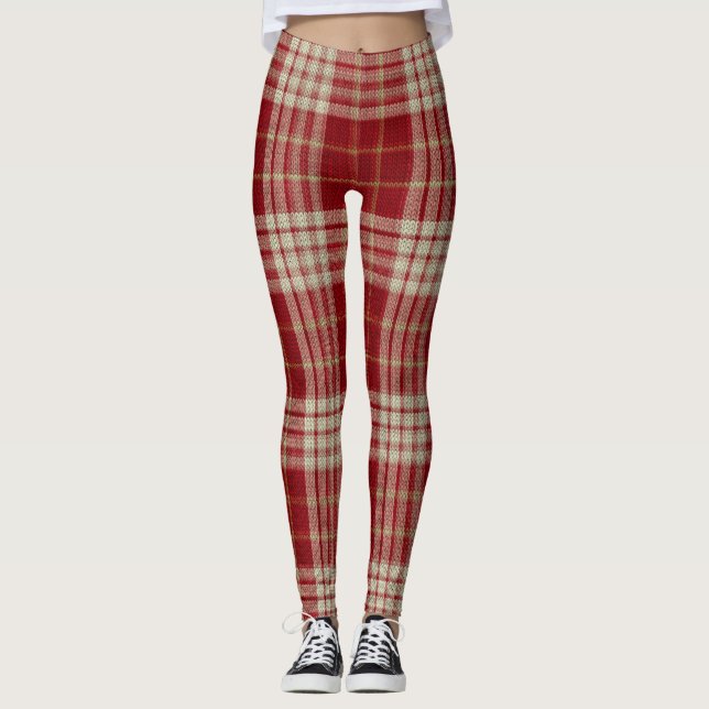Christmas Festive Red Plaid leggings (Frente)