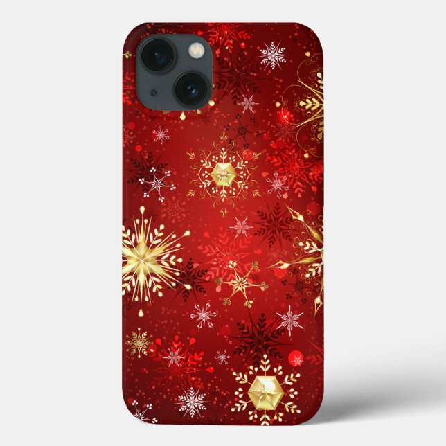 Christmas Golden Snowflakes on Red Background (Verso)