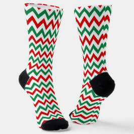Christmas Green and Red Chevron Print Socks