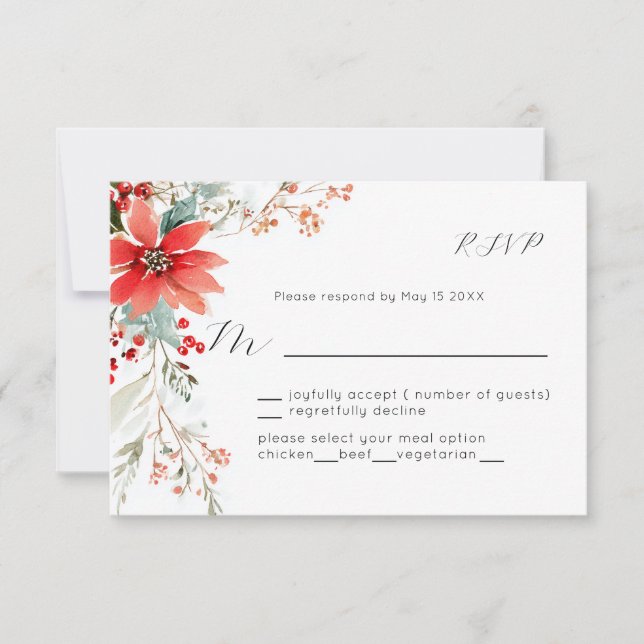 Christmas Holiday Poinsettia floral Wedding RSVP (Frente)