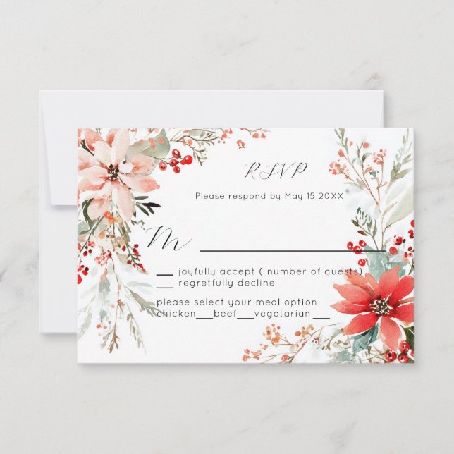 Christmas Holiday Poinsettia floral Wedding RSVP (Frente)