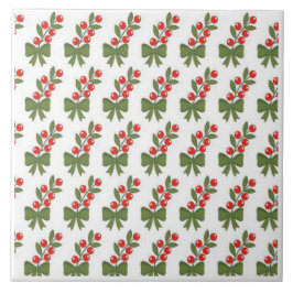 Christmas Holly Berries & Green Bow Pattern