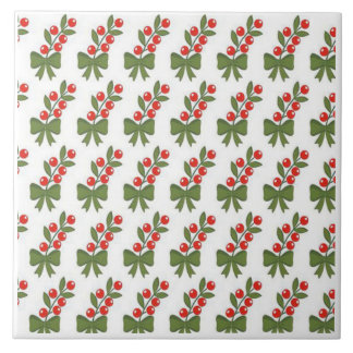 Christmas Holly Berries & Green Bow Pattern