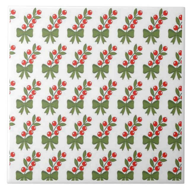 Christmas Holly Berries & Green Bow Pattern (Frente)