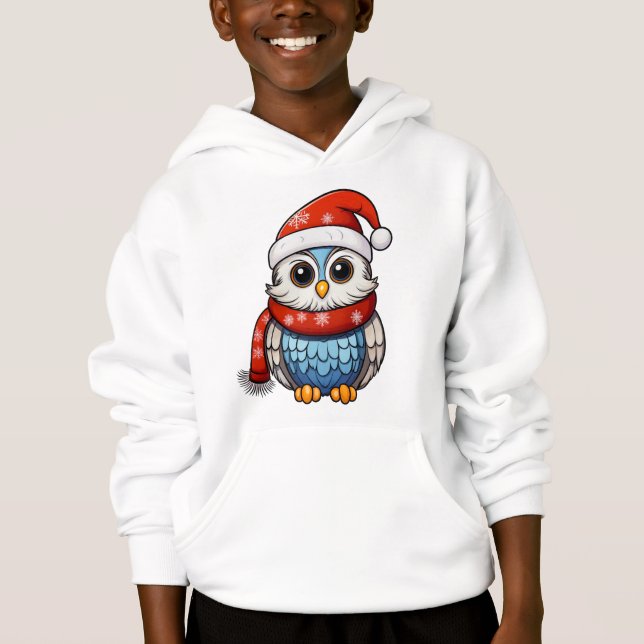 Christmas Owl – Festive Hoodie for Kids and Teens (Frente)
