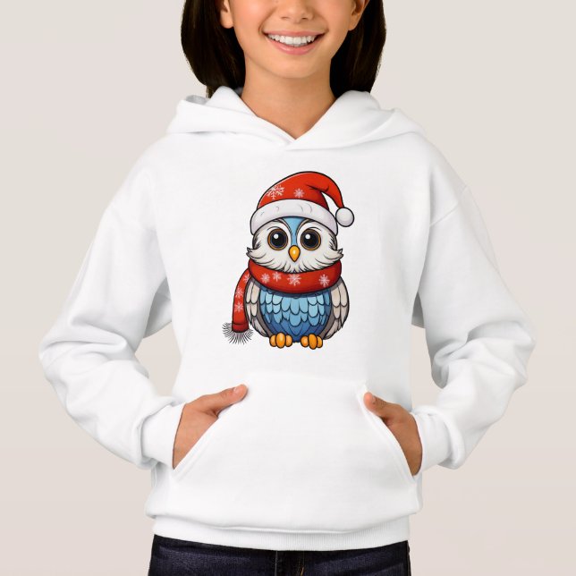 Christmas Owl – Festive Hoodie for Kids and Teens (Frente)