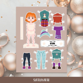 Christmas Paper Doll Redhead Girl Winter Outfits