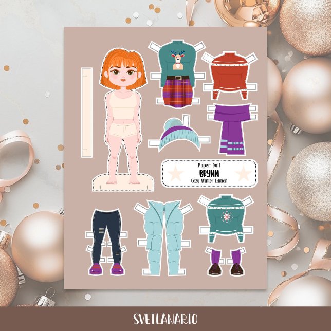 Christmas Paper Doll Redhead Girl Winter Outfits (Criador carregado)