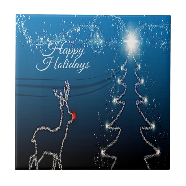 Christmas Party Reindeer Tree Blue Sky Shiny Stars (Frente)