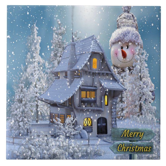 Christmas Party Winter White Snowman Blue Rustic (Frente)