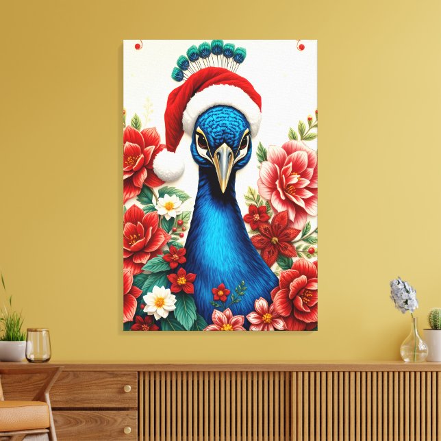 Christmas Peacock in Bloom Premium Wrapped Canvas (Insitu(Sala de estar))
