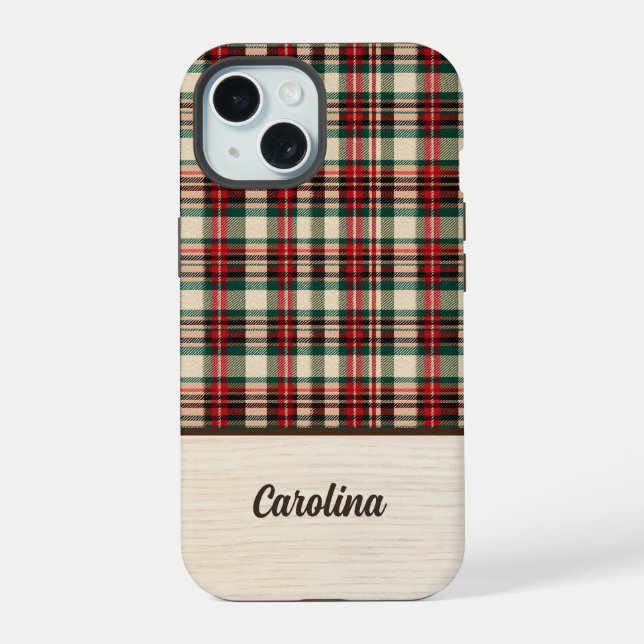 Christmas Plaid Phone Case | Personalized Name (Verso)