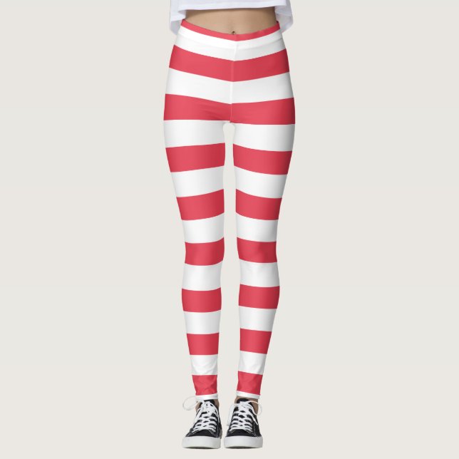 Christmas Red and White Wide Stripe Leggings (Frente)
