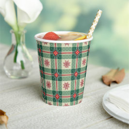 Christmas Red Snowflakes Green Checks Pattern
