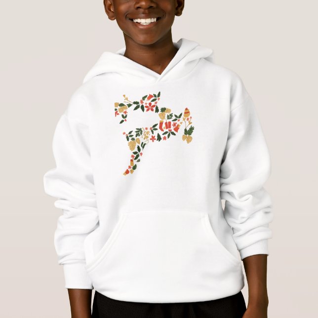 Christmas Reindeer Collage Hoodie – Festive Holida (Frente)