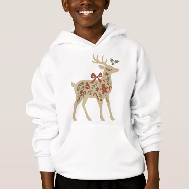 Christmas Reindeer Floral Art Kids Hoodies/Sweats (Frente)