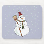 Christmas Snowman Mousepad<br><div class="desc">Feliz boneco de neve vestindo um chapéu de Santa com neve flutuando ao seu redor.</div>