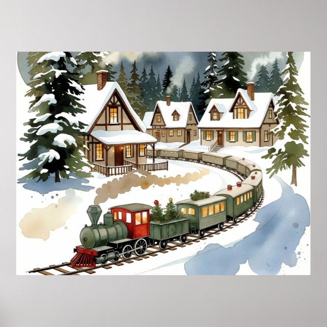 Christmas Train Around Cozy Chalet Village Poster (Frente)