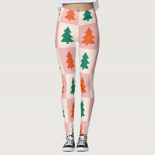 Christmas Tree Checker Pattern Women's Leggings (Frente)