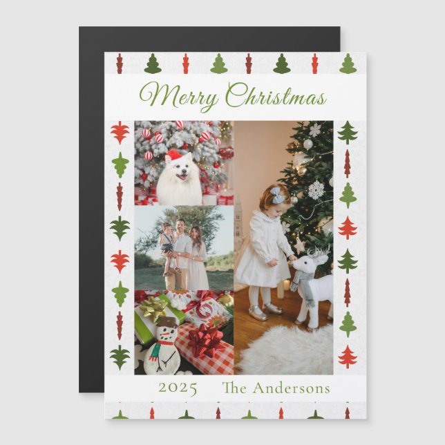 Christmas Tree Photo Collage Magnetic Card (Frente/Verso)