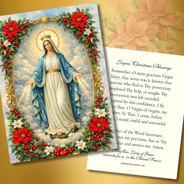 Christmas Virgin Mary Memorare Prayer Poinsettia (Criador carregado)
