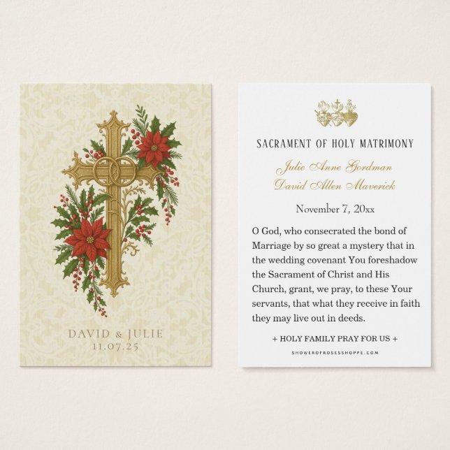 Christmas Wedding Cross Prayer Card (Frente & Verso)