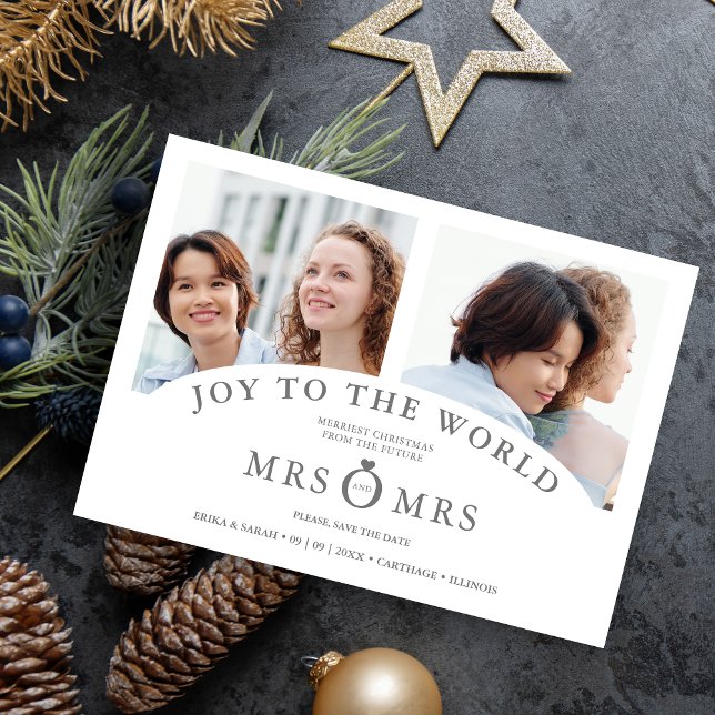 Christmas White Chic Luxury Grey 2 Photos Collage (Christmas White Chic Luxury Grey 2 Photos Collage Wedding Save the Date.)