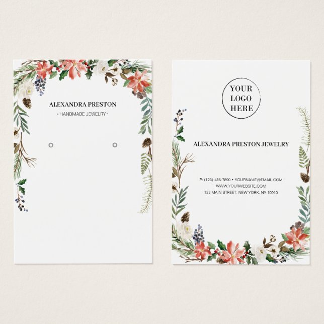 Christmas Winter Floral Earring Display Card (Frente & Verso)