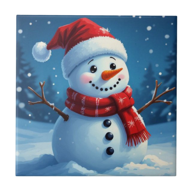 Christmas Winter Scene Ceramic Tile for Home (Frente)