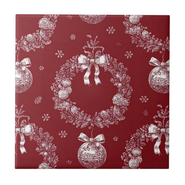 Christmas Wreath Toile on Deep Red (Frente)