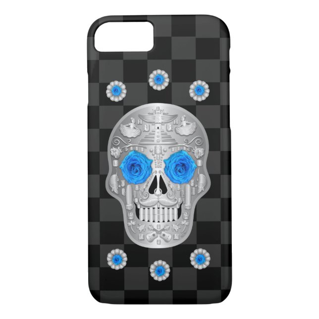 Chrome Calavera capas de iphone (Rosa azul) (Verso)