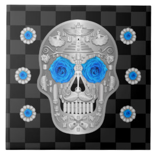 Chrome Calavera (Rosa azul) Azulejo cerâmica