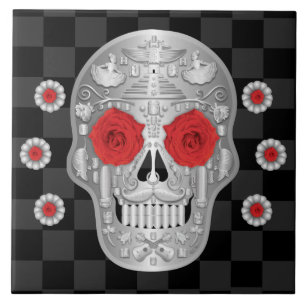 Chrome Calavera (Rosa vermelha) Azulejo cerâmico