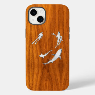 Chrome Diver com Tubarões em Madeira Teak