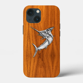 Chrome Marlin Fish no Teak Veneer Impressão