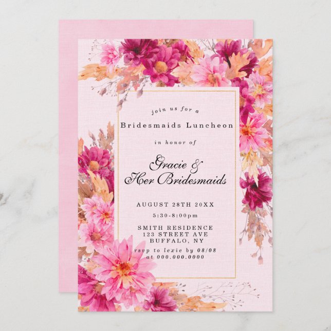 Chrysanthemum Bridesmaids Luncheon Invite (Frente/Verso)