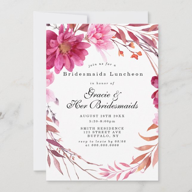 Chrysanthemum Bridesmaids Luncheon Invite (Frente)