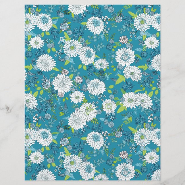 Chrysanthemum Chinoiserie Paper Sheet, Turquoise (Frente)