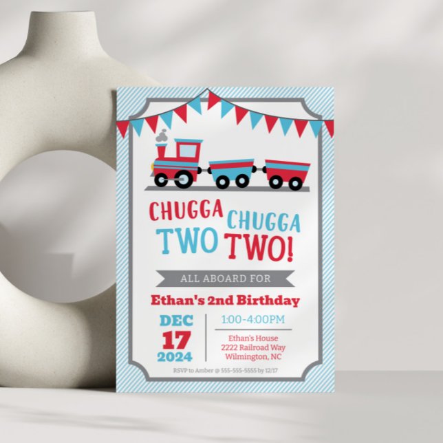 Chugga Chugga Dois Convite Para Dois segundos aniv (Chugga Chugga Two Two 2nd Birthday Party Invitation)